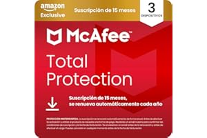 McAfee Total Protection para 3 Dispositivos 2026, 15 meses, Exclusivos de Amazon | Antivirus, VPN, software de seguridad | Suscripción con renovación automática | Descargar