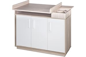roba breite Wickelkommode inklusiv Wickelansatz, Kinderzimmer 'Olaf', Kommode Weiß/Luna Elm, Wickelhöhe 92.5 cm
