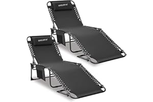 ‎#WEJOY #WEJOY 2er Set Sonnenliege Klappbar Verstellbarer Rückenlehne Gartenliege Ergonomisch Liegestuhl Klappbar Campingliege mit Seitentasche und Kopfstütze bis 120KG für Outdoor Pool Garten 190x59x37cm