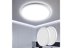 OTREN Plafoniera LED Soffitto 2 Pezzi, 18W 6500K Lampada da Soffitto IP44 Plafoniera Bagno Rotonda Ø21.8CM Lampadario LED per Soggiorno Camera da Letto Cucina Balcone Corridoio, Bianco Freddo