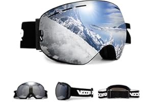 Vgooar OTG Ski Goggles, Frameless Ski Goggles with Anti-Fog Double Spherical Lens, 100% UV400 Protection Ski Snow Goggles for Men/Women