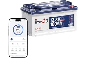 ‎TIMEUSB Timeusb 12V 100Ah Bluetooth Lithium Batterie mit 189mm Höhe, 1280Wh Tiefzyklus LiFePO4 Batterie mit Smart BMS, Niedrigtemperaturschutz, Blei-Säure-Ersatz für Wohnmobil RVs Wohnwagen HeimSolaranlage