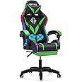 VANSPACE Gaming Chair with LED Lights and Massage Ergonomic Computer Chair with Footrest High Back Video Game Chair with Adjustable Lumbar Support Linkage Armrest Green and Black