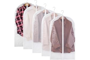 ROSYLEVE 5 sztuk worków na ubranie, przezroczyste, długie 60 x 120 cm, z zamkiem błyskawicznym, odporne na mole, nadające się do prania, dla kosza na ubranie