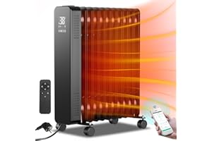 Fiqops 2500W radiateur à huile, radiateur à huile à économie d'énergie, avec 11 nervures 3 niveaux de chauffage, thermostat, WiFi app & télécommande, affichage digital, noir