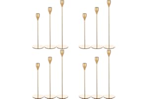 YMHPRIDE Set mit 12 goldenen Kerzenhaltern, Kegelkerzen, Kerzenständer, Vintage-Kerzenständer, passend für 3/4 Zoll Dicke Kerzen, Dekoration, Heimdekoration, Hochzeit, Candlelight-Dinner, Jubiläum