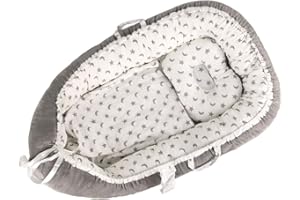 hoopyosms Cocon pour Bébés (0-24 Mois), Nid pour Bébé, Nid en Coton Doux, Station de Change, Facile à Transporter & Essentiel pour Nouveau-né, Lune Gris