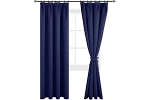 DWCN Blackout Curtains for Bedroom - Thermal Insulated Room Darkening Pencil Pleat Window Curtains for Living Room 90 x 90 inch Length,Navy Blue, 2 Panels