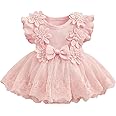imKutie Baby Girl Romper Dress, Newborn Infant Flower Lace Embroidery Ruffle Boho Princess Dresses Half 1st Birthday Gift Cake Smash Outfits Photoshoot Clothes 0-18 Months
