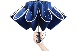 Moorrlii 10 Rippen Reverse Folding Regenschirm Sturmfest Groß, Auf-Zu-Automatik, Winddicht und Wasserdichter Faltschirm für Damen und Herren, Golfschirm,Faltbarer Umbrella mit Reflektierende Streifen