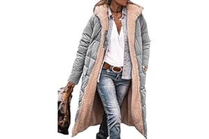 ASKSA Damen Lang Daunenmantel Warm Fleece Reversibel Winterjacke Kapuze Fleecejacke Daunenjacke Mantel