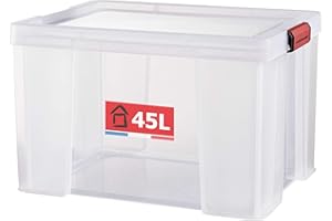 Sundis Contenedor con tapa CLIP 'N STORE, 45L, Transparente con tapa a presión, apilable, apto para el contacto con alimentos