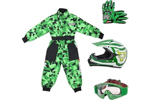 Zorax Green CAMO S(5-6 Years) Kids Suit & Gloves S(5cm) & Goggles & Zorax S (49-50cm) ZOR-X17 Kids Motocross Helmet ECE 2206, Children Motorbike Motorcycle Helmet Set