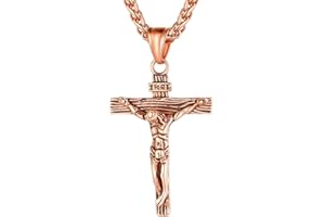 U7 Collar Personalizable de Cruz INRI Crucifijo con Jesús, Material Acero Inoxidable, con Cadena Espiga/Cordón, Joyería Religiosa para Hombres y Mujeres