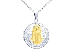 MicLee Collana da donna con immagine di Gesù croce rotonda medaglione apribile con catena fotografica, amuleto in acciaio inox, con confezione regalo di auguri per mamma e figlia