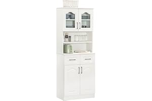 HOMCOM Kitchen Cupboard, Freestanding Storage Cabinet with 2 Adjustable Shelves, 2 Drawers and Open Counter for Living Room, Dining Room, 168cm, White