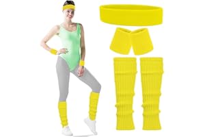 Carnavalife Disfraz Años 80 Mujer Adulto con Cinta de Pelo+Muñequeras+Calentador de Pierna Color Neon Gym, Accesorios Años 80, Bandas Cintas Deportivas 80S