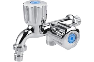 FDIT Water Tap Faucet Double Level Mixer Single Cooler Tap Double Spout G1/2 for Washing Machine Kitchen Sink Shower(Shutter Handle)