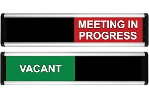 VIRO DISPLAY ViroDisplay® Vacant/Meeting in Progress Sliding Door Sign – Green/Red Edition – 264 x 60mm – Anodised Silver Profile with Black End Caps – Self-Adhesive Fixing