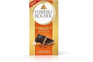 Ferrero Rocher, Tavoletta di Cioccolato Fondente 70% con Ripieno di Caramello Salato e Croccante Granella di Nocciole, 90 gr