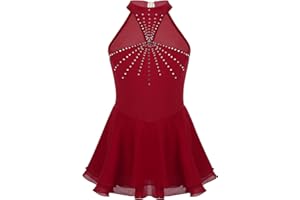 iEFiEL Mädchen Eiskunstlauf Kleid Glitzer Ballettkleid Ärmellos Ballettanzug Ballett Trikot mit Strass Wettbewerb Kostüm Tanzkleidung