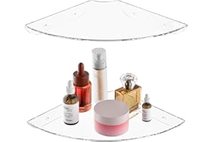 Sezanrpt 9.5x9.5 Inch Acrylic Corner Floating Shelf Set of 2, Clear Corner Wall Shelf for Home Décor, Speakers, Security Cameras, Toileries, Plants, Figures, Cosmetics, Books