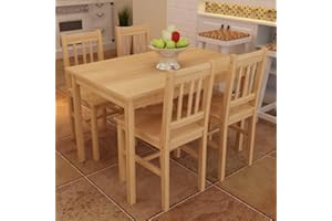 Hommdiy 5-TLG. Essgruppe, Holztisch Sitzgruppe Esstischset Esstisch mit 4 Stühle (Natur)