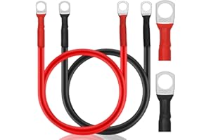 Elecoutek 2 Pcs Battery Cables - 100cm, 12v Leads 3 AWG 25mm² Red and Black Battery Inverter Cables with M10 Terminals, Copper Jump Leads for Car, Auto, Truck, Motorcycle, Solar, Marine