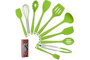 COVVY Utensili da cucina in silicone domestici di Lysport (10 pezzi) Utensili di cottura e cottura resistenti al calore Non Stick - Non Scratch Utensili da cucina Cucina buona Helper (Verde)