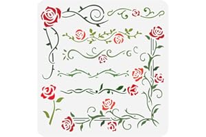 FINGERINSPIRE Rose Vine Painting Stencil 30x30cm Vine Border Drawing Stencil Rose Flower Stencil Plant Theme Craft Stencil for Painting on Wall Wood Canvas Fabric Furniture DIY Home Decoration