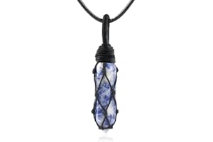 Divani Hexagonal Crystal Point Pendant Necklace for Unisex Wrapped Stone Wand Pendant with Adjustable Cord
