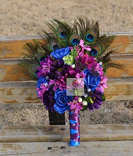 Yxhflo Artificial Flower Emulation Flower Wedding Flower Art Bride Sunflower Rose Peacock Feathers , The First Blue
