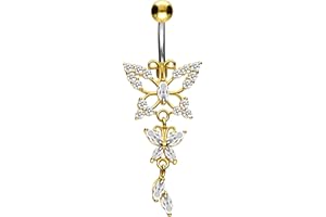 PIERCINGLINE piercing ombligo titanio | Mariposas plata 925 | Piercing Bananabell Plátano | selección de color