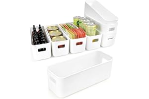 imatenn 8 pack Narrow Storage Box, Plastic Storage Baskets for Shelves, Slim Kitchen Cupboard Organiser Storage Boxes for Bathroom Cabinet, Drawers, Desktop Organisation, 10 cm Wide Rectangle,White