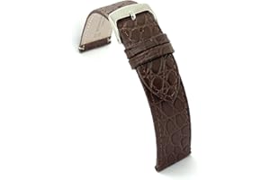 diloy Cinturino in pelle per orologio classico – Pelle bovina con stampa coccodrillo a scaglie tonde – Piatto, stile classico, fibbia in acciaio – Misure 12mm 14mm 16mm 18mm 20mm 22mm P209