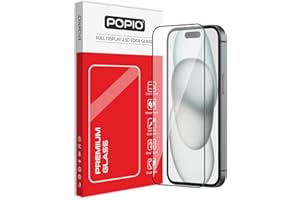 POPIO Military-Grade Gorilla Tempered Glass For iPhone 15/16 (Black) 9H Hardness, Edge-to-Edge Full Coverage, Anti-Scratch, Bubble-Free, Ultra Clear HD Glass, Oleophobic Coating, Face ID Compatible