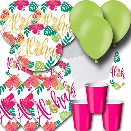 Aloha Party Pack for 8 - Plates, Cups, Napkins, Balloons and Tablecover