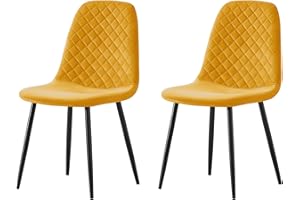 AINPECCA Set of 2 Velvet Dining Chairs Fabric Upholstered seat with Metal Legs Dressing Lounge Home (Yellow, 2)