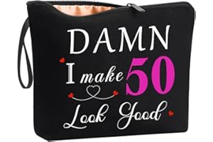 CoCoCherry 50th Birthday Gifts for Women, 50th Birthday Gift Ideas, 50 Year Old Birthday Gifts Cosmetic Bags, 50th Birthday Gift Perfect Ideas for Mom, Wife, Bestie, Best Friends, Sister(Black)