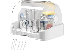 TADOIOOY Porte-biberon, rangement de biberon, grand organisateur de biberon avec couvercle ＆ plateau de vidange amovible, porte-séchage à biberon portable à poussière pour armoire de cuisine