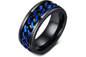 Epinki Bague d'anxiété, 8MM Bague Tournante Chaîne Argent/Noir/Bleu Acier Inoxydable Homme Bague Anti Stress