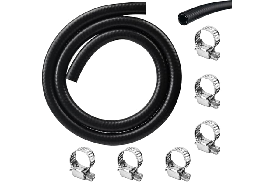 6mm Fuel Hose,1/4 Inch Inner Diameter Fuel line Set 1 Meter Fuel Pipe,with 6 pcs Hose Clamps,for Trucks, Cars, Tractors and Small Engines