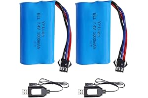 YUNIQUE GREEN-CLEAN-POWER 2 st Li-Ion-batterier 7.4V 3000mAh för RC med SM-3P-kontakt + 2 st USB-laddare – Laddningsbara batterier för RC-bilar, Pansarvagnar, Robotar, Båtar och Radiostyrda Fordon