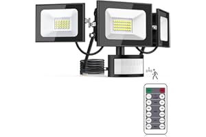 Lightasea LED Strahler mit Bewegungsmelder außen, 100W 10000LM Außenstrahler mit Verstellbaren 3 Köpfe, 6500K Kaltweiß LED Scheinwerfer mit Fernbedienung, IP65 Wasserdicht Flutlicht für Garage, Hof