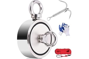 YADODO Kit de pêche magnétique 770 kg - Double face - Avec corde de 20 m - Ancrage de recherche - Gants - Diamètre : 94 mm - Pour la pêche magnétique
