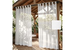 AUAUY 2 st trädgårdsgardiner utomhus, 213x132 cm, transparent gardin, vit | Termisk, ogenomskinlig, vindtät, enkel installation med självhäftande öglor, perfekt för Pergola terrass