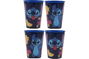 Golddunes 4pc Cups 260ml Cartoon Character Drinking Party Pack, Tumbler Re-Usable Plastic (Dark Blue Stitch)