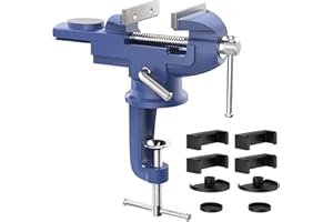 Housolution Universal Table Vice 3 Inch, 360° Swivel Base Bench Clamp Home Repair Tool - Portable Work Bench for Woodworking, Cutting Conduit, Drilling, Metalworking - Blue