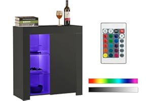 TUKAILAI Credenza Cucina con luci a LED, Buffet da Cucina a 1 ante, Madia con scaffali e Ripiani, Mobili Cucina/Credenza Soggiorno/Mobiletti per Sala da Pranzo e Soggiorno