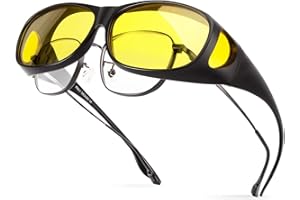 Bloomoak Lunettes de nuit polarisées, protection UV 400 anti-reflet pour homme et femme, lunettes polarisées enveloppantes pour conduite, pêche, golf (lentille de vision nocturne)